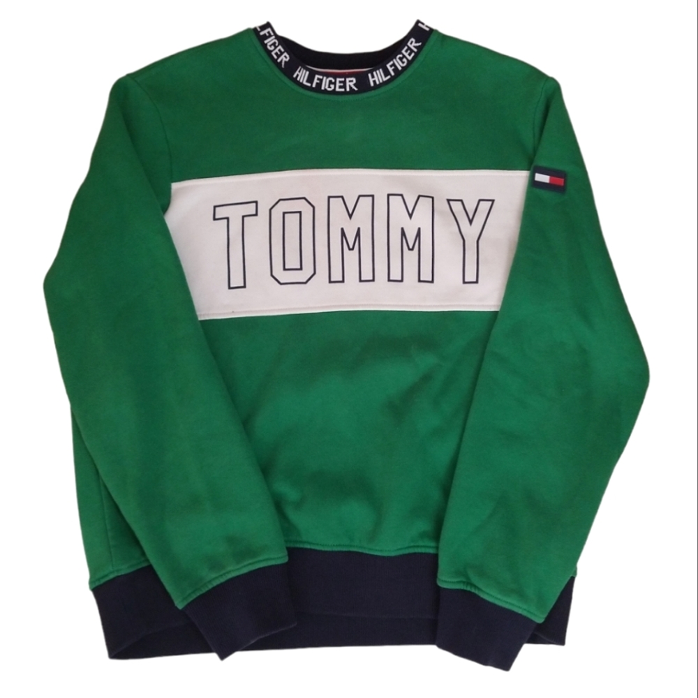 Tommy Hilfiger Size L Pullover Sweater Logo Cotton Green Classic